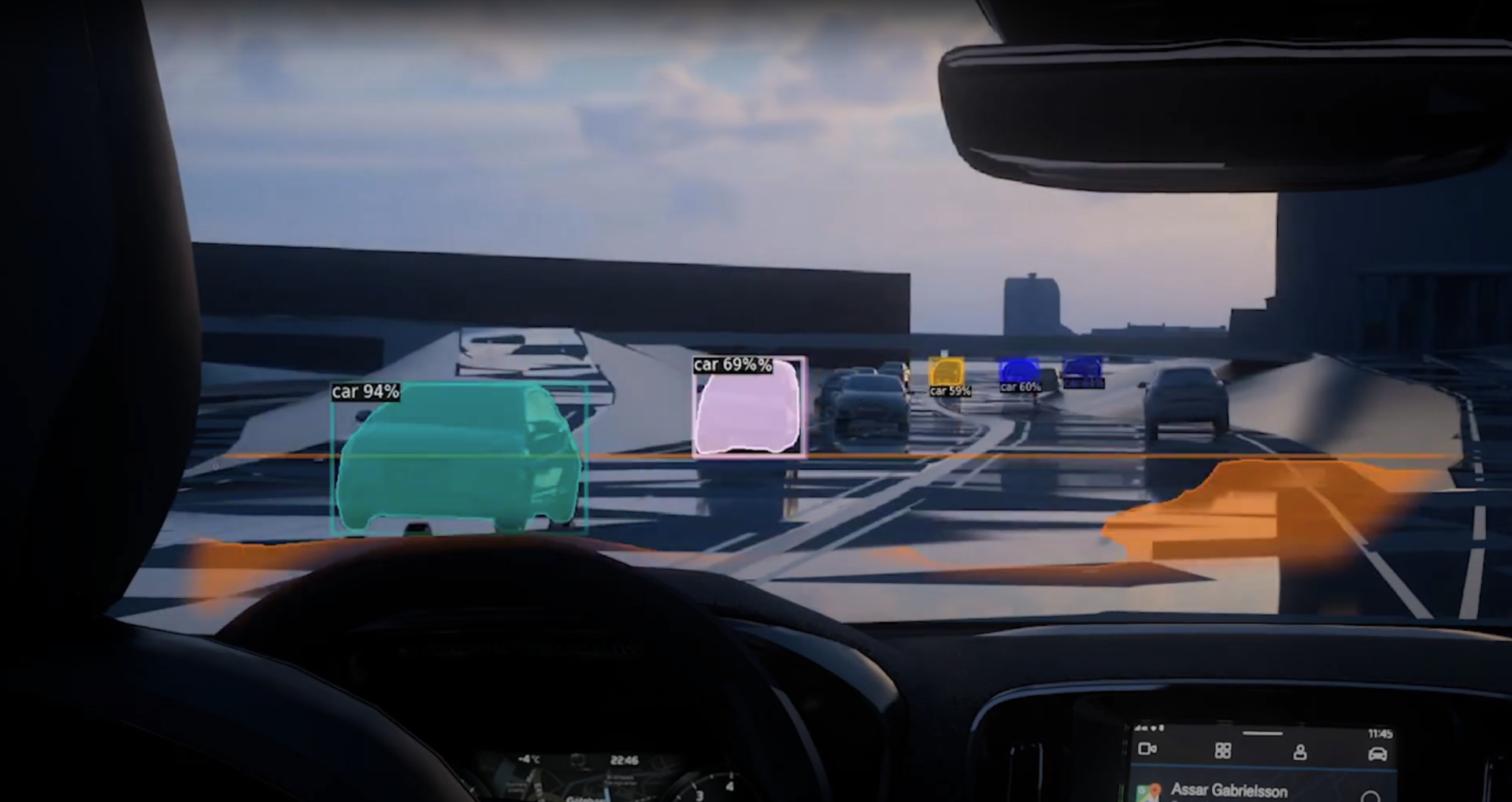 The road from inside a digital car 